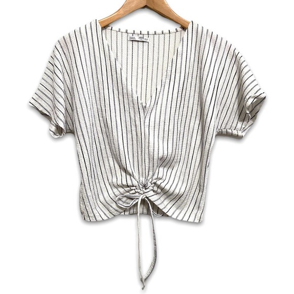 Zara Tops - Zara Striped Tie-Front Crop Top Lightweight Knit, Small